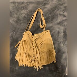 Fringed Tan Bucket Bag